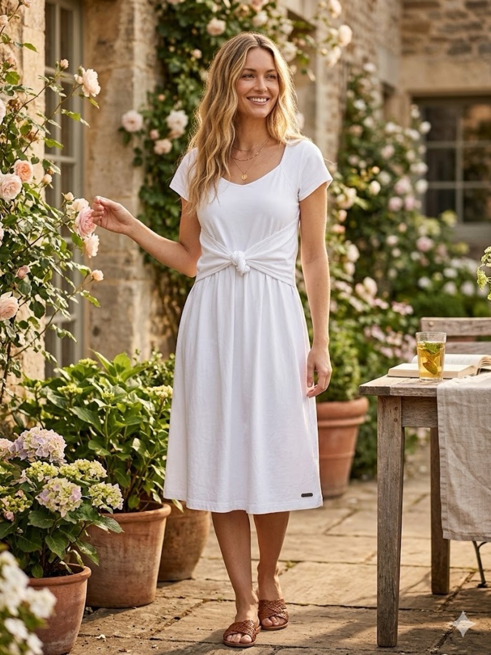 White Knot-Front Midi Dress by Orb